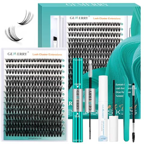 GEMERRY 40D DIY Cluster Cils D Curl 0.07mm 10-18mm Kit Extension Cils | Faux Cils Individuels Kit Bond and Seal Colle Pince & Crème Remover Cils Extension(40D-0.07D-Set)