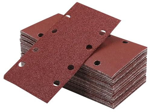 Hautllaif 50 Stück Schleifpapier Rechteck 185×95mm – Klett Schleifblätter mit 6/8 Löchern – 5 Körnungen 40/60/80/120/240 – Schleifpapier für Schwingschleifer Holz Metall Kunststoff