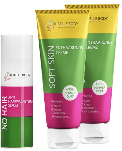Belle Body Haarentfernung Gesicht Duo - Für Oberlippen, Kinn und Wangen | Enthaarungscreme für Gesicht inkl. Serum zur Reduzierung des Haarwachstums - Für alle Hauttypen - Vegan - 1x50ml