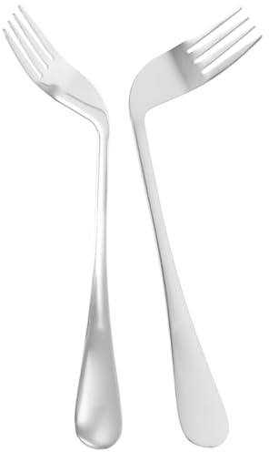 Veemoon 2piezas Tenedor Curvo para Ancianos Vajilla de Alimentación para Pacientes Tenedor Autoalimentable para Comida Cama