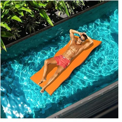 poolflottar， Flytande vattendyna, rullbar poolmadrass, 3-lagers flytande ö for poolstrand och havsvattenaktiviteter(Orange,2.7mx1.3mx3.3cm)