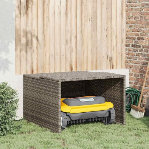 INLIFE Garage pour Robot Tondeuse Gris 86x90x52/57 cm résine tressée