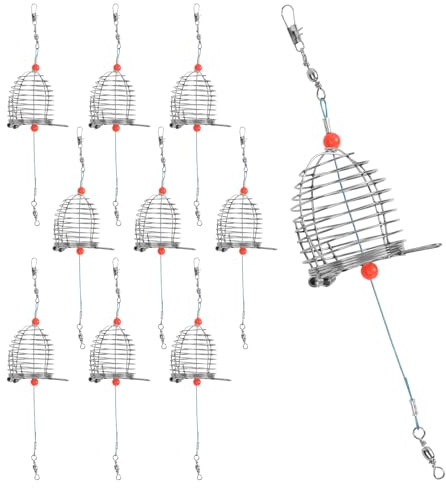 Fukaisu 10 Unidades Jaula para Cebo de Pesca, Cesta de Acero Inoxidable Carpas y Bagres Trampa Alimentación con Rotación 360° Accesorios para Pesca en Agua Dulce y Salada