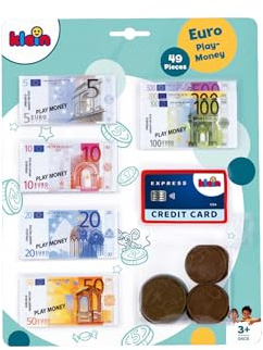 Theo Klein 9605 Euro-Spielgeld mit Kreditkarte I 37 Scheine und 11 Münzen - von der 1-Cent-Münze bis zum 500-Euro-Schein I Maße: 20 cm x 0,5 cm x 20 cm I Spielzeug für Kinder ab 3 Jahren