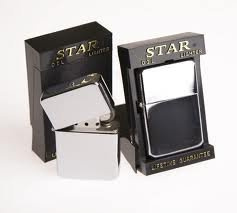 Custom Personalised Engraved Star Silver Lighter in Box. Laser Engraved. Idea for Xmas, Birthdays.
