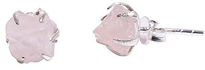 RSE426 - Orecchini a perno, in argento Sterling 925, con quarzo rosa grezzo, gioielli da donna