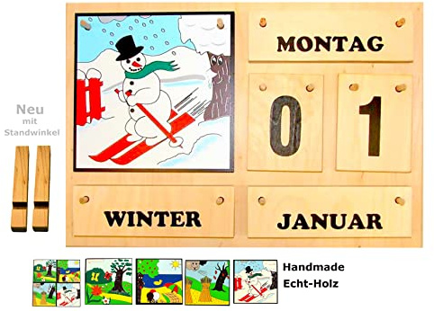 Wunderschöner Jahreszeitenbaum aus Birkenholz | Ewiger Tisch- und Wandkalender | Handmade | mit Standwinkeln | Für Zuhause, Schule, Kindergarten, Seniorenheim | Lern-Dauerkalender | Made in Germany
