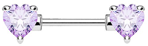 Piersando Brustwarzen Piercing Intimpiercing Nippelpiercing Brust Nippel Intim Brustwarzenpiercing Barbell Stab mit Herz Kristallen 12mm Silber Tanzanite Herz