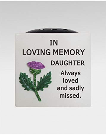 Daughter Thistle Memorial Flower Vase - Square Rose Bowl - Grave Plaque Tribute Ornament