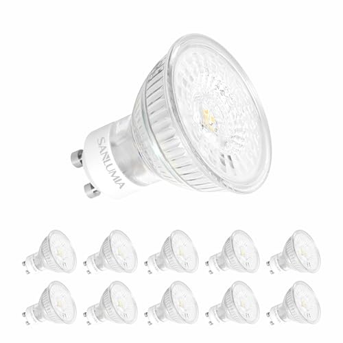sanlumia 10 X 6W Gu10 Super Bright 100 Degree Wide Beam Angle LED Spotlight Bulb 500lm 75W Halogen Equivalent Natural White 4000K