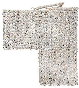 Creative Co-op Braided Stair Basket with Whitewash Finish and Handles, White Geflochtener Bankuan und Rattan-Treppenkorb gekalkter Oberfläche und Griffen, Weiß, Seil: 10% Draht, 15, 75