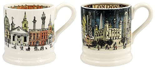 Emma Bridgewater Tassen Set, 2 Stück, große Tasse 1/2 Pint, Steingut Keramik Kaffeetasse - Steingut Tasse, Cappuccino, Latte, Kaffee - Schöne Tassen, Geburtstagsgeschenk - Kaffeebecher London