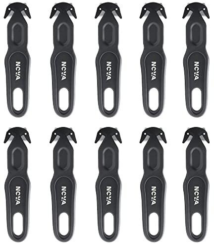 Nova Safety Cutter Tool, Safety Box Cutter Knife, Ergonomic Film Cutting Blade, Box, Strap, Carton, Package, Envelope and Letter Opener (Black, 10 pcs)