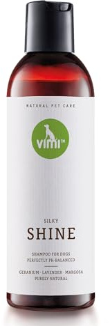 vimi Silky Shine Hundeshampoo - 250 ml - für empfindliche Haut, bei trockener, juckender Haut, natürliches Bio-Shampoo, mit Lavendel, Margosa & Rosengeranie