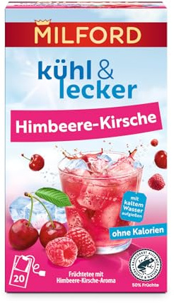 Milford kühl & lecker Himbeere-Kirsch | Ohne Kalorien | Ohne Zucker | Laktosefrei | Glutenfrei | vegan | 20 Teebeutel | 50 g
