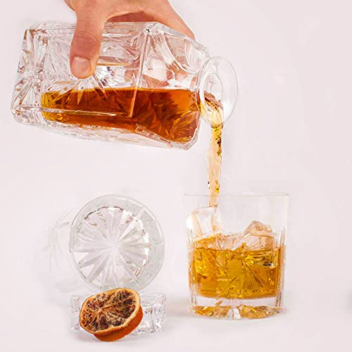Vasos de cristal tallado a mano para Whisky y licores botella licorera de 70 cL| SCOTLAND (1 Botella + 6 Vasos)