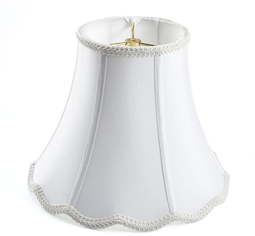 White Bell Scalloped Lamp Shade 5'' Top x 10'' Bottom x 8.3'' Slant Height x 8'' Vertical Height, Double Layers Lampshade Replacement, Lamp Harp Included
