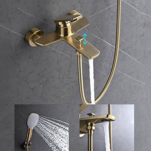 Gx Grifo Bañera con Alcachofa De Mano Mezclador De Bañera De Latón Monomando Montaje En Pared, Incluye Soporte Y Manguera De 150 Cm, Grifo De Ducha, Dorado
