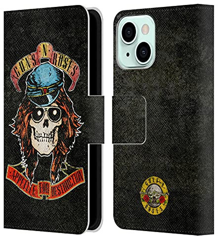 Head Case Designs Licenza Ufficiale Guns N' Roses Rosa Vintage Custodia Portafoglio in Pelle Compatibile con Apple iPhone 13 Mini