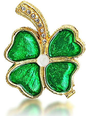 YU FENG Four Leaf Clover Trinket Box Hinged Jewelry Ring Holder Organizer