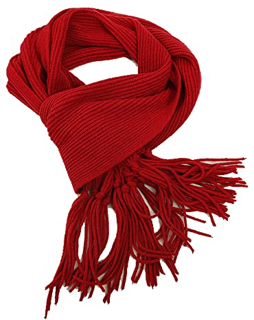 DNLKWGO Grobstrick Schal Winter Dicke Schals Handfransen Schleife Strickschal für Damen Herren, Rot/Ausflug, einfarbig (Getaway Solids), Einheitsgröße