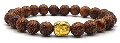 KARDINAL WEIST Gold Buddha Holz Armband, Yoga Schmuck für Damen und Herren, Ruhe - Anti Stress - Energie - Chakra - №3 (XS, Blanco)