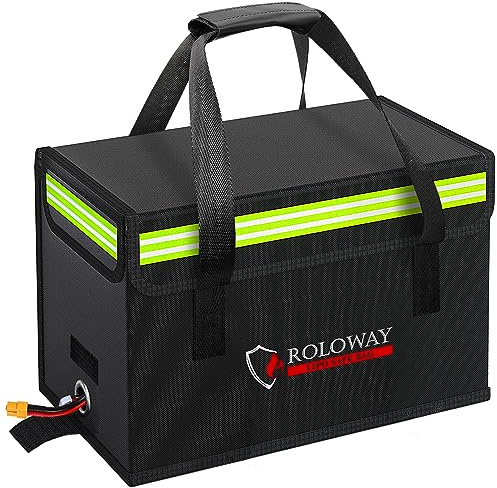 ROLOWAY Lipo Battery Bag (15 x 8.5 x 10 inch), Large Fireproof Lipo Ebike Bag with Comfortable Handle, Reflective Strip