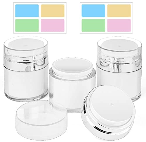 HOTUT Contenitore Cosmetico per Crema, 3 Vasetti 50ML Dispenser Crema Viso con 2 Pezzi Foglio Etichette Adesive, Airless Pump Dispenser Crema Viso per Viaggio