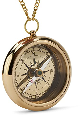 NKlaus Kompass Taschenkompass Messing Gold, maritim mit Kette, 6cm, 1 Stück | Gewicht: 100g; Höhe: 1,2cm; Kettenlänge 100cm