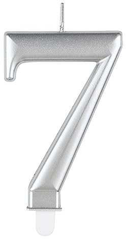 Unique 19597 - Nummer 7 Geburtstagskerze – 8 cm – Metallische Silberfarbe – 1 Stück (1 Packung)