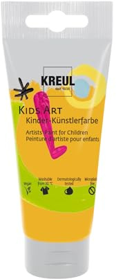KREUL 43318 - Kids Art Kinder-Künstlerfarbe, Gold 75 ml Tube, Schulmalfarbe auf Wasserbasis, matte deckende Bastelfarbe für Leinwand, Papier und Karton, vegan