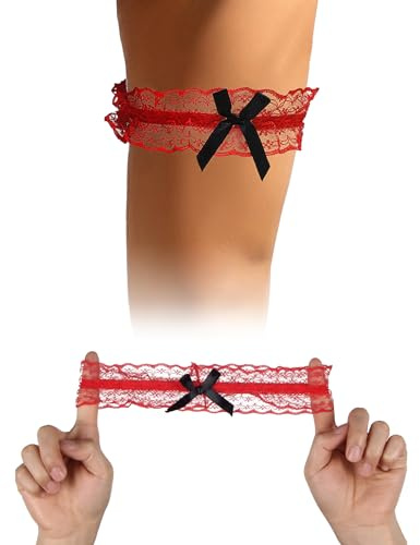 ohyeahlady Liga Novia Mujer Elástica de Encaje Flora Liguero para Boda Jarretera Cinturón Eelástica Ligas Nupciales Accesorios Novias Anillo de Muslo Garter Damas de Honor Rojo,Talla única
