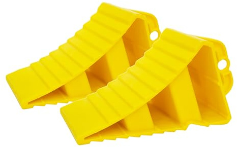 Berry 2 Pcs Wheel Chock Small - Yellow | Portable Wheel Stop | Plastic Wheel Wedge with Handles