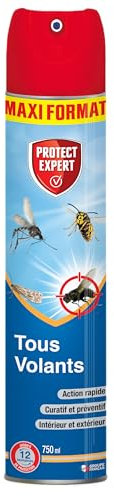 PROTECT EXPERT Aérosol Anti Insectes Volants | Maxi Format 750 ml | Insectes Volants Uniquement | Action curative & Préventive | Foudroyant | Prêt à l'emploi | VOL750