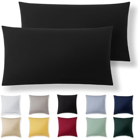 Alreya Kissenbezug 40 x 70 cm (2er Set) - Schwarz - 100% Jersey Baumwolle - Kissenhülle für Kissen 40x70 cm, Jersey Kopfkissenbezüge, Superweicher Kissenbezüge 40x70 mit Reißverschluss