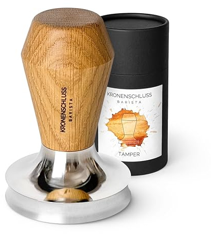KRONENSCHLUSS Barista - 58,4 mm | Präzisionstamper | Made in Germany Barista Tamper | konkave Aussparung für perfekten Puck | Eichenholz und Edelstahl