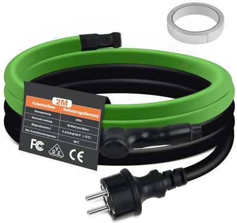Vrietina Selbstregulierendes Heizkabel, 2M Frostschutz Heizkabel mit eingebautem Thermostat zum Schutz von Wasserrohren Ideal für Pflanzen Wasserdichte mit Schutzkontaktsteck 35W/m 230V IP68
