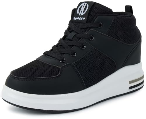 GURGER Baskets Compensées pour Femme Respirantes Fitness Sneakers Chaussure de Sport Hauteur du Talon 7CM, Noir 38