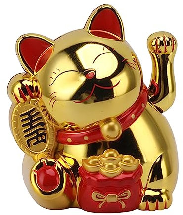 Chat Porte-Bonheur Chinois et Japonais 5,5 Pouces - Bras Ondulé Électrique Agitant - Décoration d'Argent (MLY11020-4 Or)