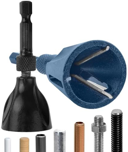 JONMON Deburring External Chamfer Tool, 3 Carbide Blades Quick Release 1/4 Inch Hex Shank Removing Burr Chamfering Drill Bits Set Kit for Remove or Repair Damaged Threaded Rod Bolt Pipe