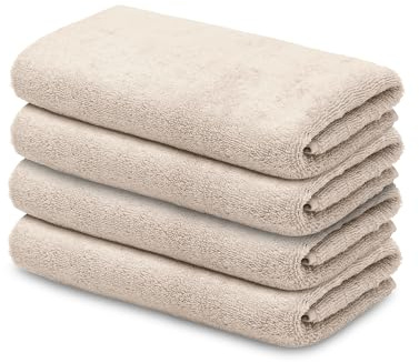LOOKS BY WOLFGANG JOOP 4X Gästehandtuch 30x50 cm – 100% Baumwolle Luxus Gästehandtücher mit Aufhänger & Logostick, 4er Set Gästetuch beige