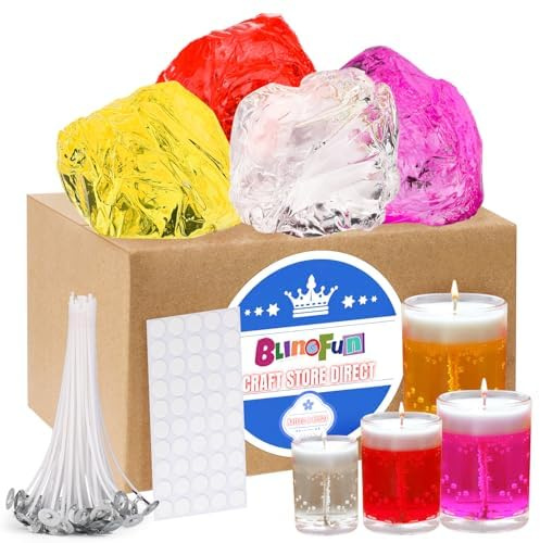 Blingfun Gel Wachs Kerze Making Kit mit 4 Stück Premium Clear Jelly Wachs für die Kerzenherstellung, 50pcs Dochte & 50pcs Aufkleber für Gel duftende Kerze machen, Home Decor, Craft Projekte