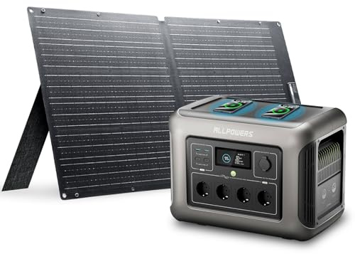 ALLPOWERS Centrale elettrica portatile R1500 1152Wh 1800W Con 100W Pannello Solare, LiFePO4 Batteria Backup Espandibile, 43dB UPS Generatore Solare per Campeggio, Festa, RV, Uso Casa, 0-80% in 40 Min