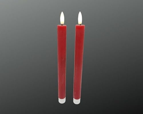 finehomegarden Flackernde Flammenlose LED Stabkerze 2erSet mit Timer für Innen Ø2,2cm H24cm rot Echtwachskerzen 2erSet 6 Stunden an 18 Stunden aus