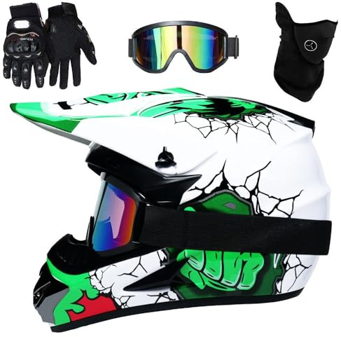 Casco Motocross Caschi Cross Per Adulti Bambini ATV Casco Integrale MTB Certificato DOT con Occhiali Maschera Guanti(E5,M(54-55cm))