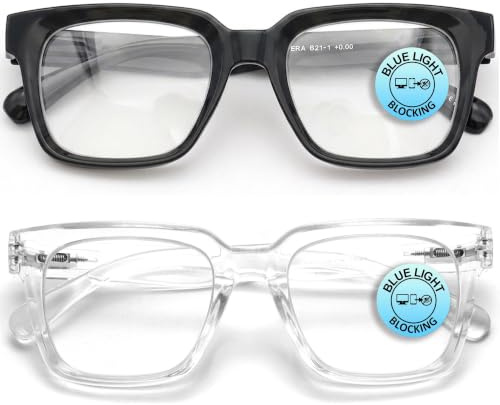 OPULIZE ERA Blue Light Glasses for Women & Men-Clear Lens-Anti-Reflective & Anti-Glare-UV400 Protection-Oversized Frame-Computer & Screen Glasses(Pack 2 of with 2 Pouches)
