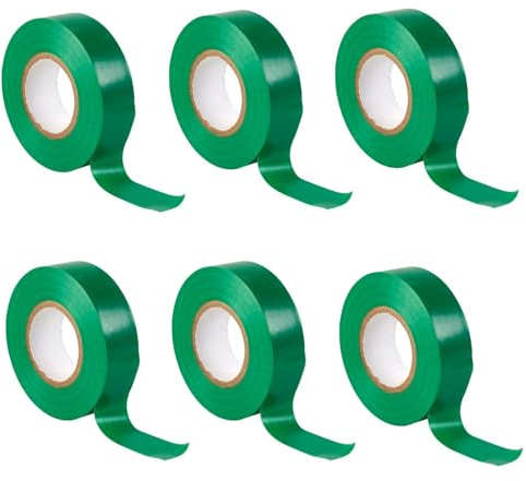 TERF® Paquete de 6 cintas eléctricas verdes de 19 mm x 20 m (66 pies), cinta aislante de PVC autoadhesiva fuerte para aislar, reparar, proteger cables eléctricos y amplio uso de cinta de sellado