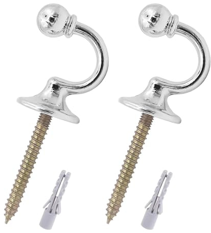 Koprek 2 Pcs Heavy Duty U-Shaped Curtain Tieback Hooks -Easy to Install U Shaped Curtain Tieback Hooks– Sturdy Metal Holders for Drapes, Clothes – Decorative Home Hardware (Silver)