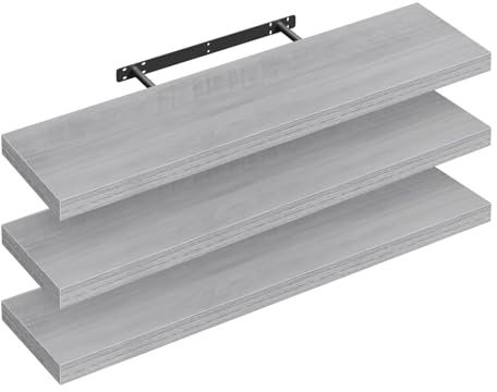WOLTU Wandboard 3er Wandregal CD DVD Regal Bücherregal Schweberegal Holz Board 90x22.9x3.8cm grau Eiche für Büro, Wohnzimmer, Schlafzimmer, Küche RG9370grei-3