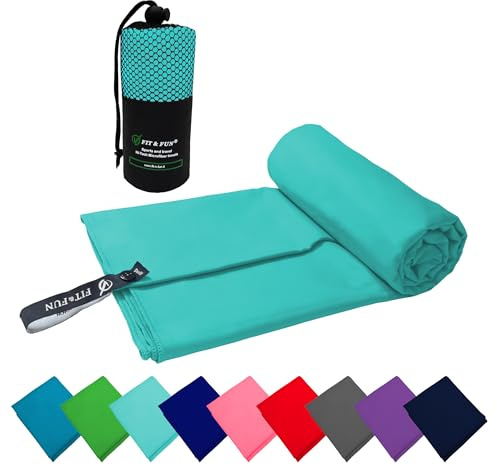 FIT&FUN Asciugamano in Microfibra Ultraleggero 39g, Telo Palestra, Sport, Viaggio e Mare, Ultra Assorbente e Antibatterico, Asciugatura Rapida, Standard 100 OEKO-TEX (Celeste Acqua, 40x80 cm)
